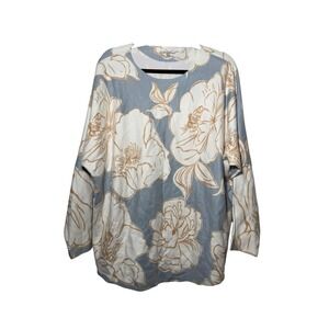 Vila Milano Women 1X Blue Cream Floral Dolman Sleeve Oversized Knit Sweater